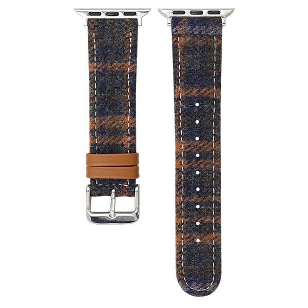 Armbånd Apple Watch Series 10 42 mm Vintage ullarmbånd + lærarmbånd - Blå + Brun