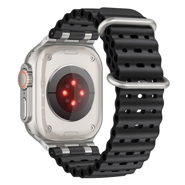 Ocean Watch Strap Apple Watch Series 10 46mm silikonerem - Sort + Sølvspænde