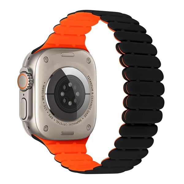 KALEBOL Magnetisk silikonarmbånd Apple Watch Series 10 42mm Bambus felles klokkerem - Svart + Oransje