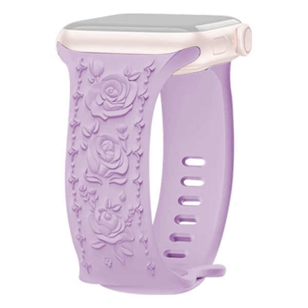 KALEBOL Rose preget klokkerem Apple Watch Series 10 42 mm silikonarmbånd - Lavendel