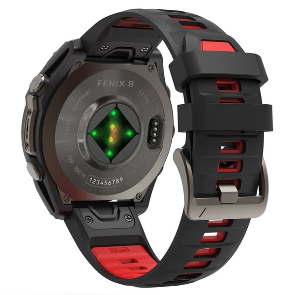 KALEBOL QuickFit 22mm kellohihna Garmin Fenix 7 Pro / 7 / 6 Pro kaksivärinen silikoniranneke - Musta + Punainen