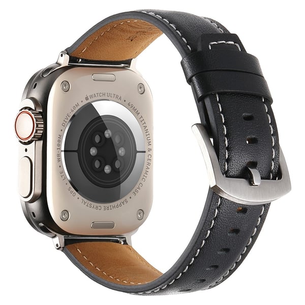 KALEBOL Ekte kuskinnklokkerem Apple Watch Series 10 46mm Flat strukturrem - Svart