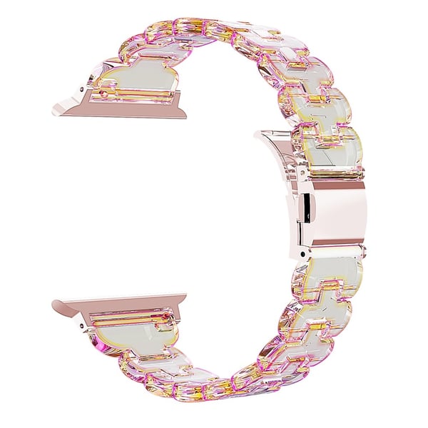 Urrem Apple Watch Series 10 42mm Galvaniseret Bumpresistent Glitter Sparkle Strap - Laser Gennemsigtig Pink