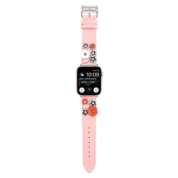 Armbånd Apple Watch Series 10 46 mm blomstret lærrem - Rosa