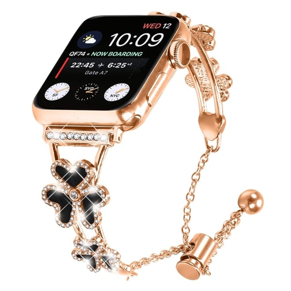 Metallarmbånd med hjertekløverdekor Apple Watch Series 10 42 mm klokkearmbånd - Rose Gull