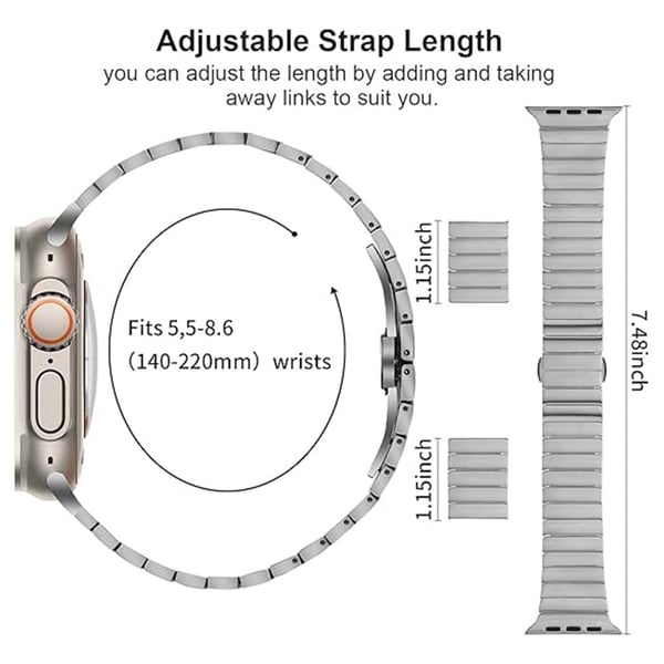 Armbånd Apple Watch Series 10 46mm 1-Perle Bamboo Link rustfritt stålarmbånd - Sølv