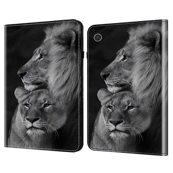 Lenovo Tab Plus Case Flip Stand Leather Tablet Cover Pattern Printed - Couple Lions