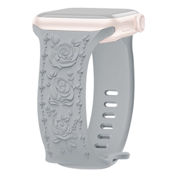 KALEBOL Rose preget klokkerem Apple Watch Series 10 46 mm silikonarmbånd - Grå
