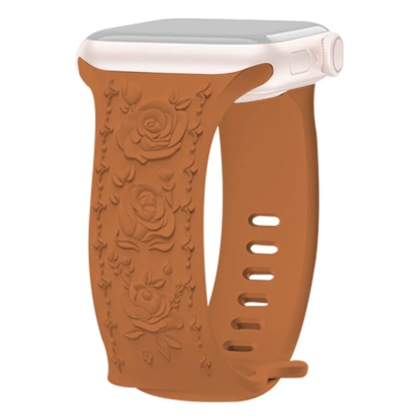 KALEBOL Rose preget klokkerem Apple Watch Series 10 42 mm silikonarmbånd - Brun