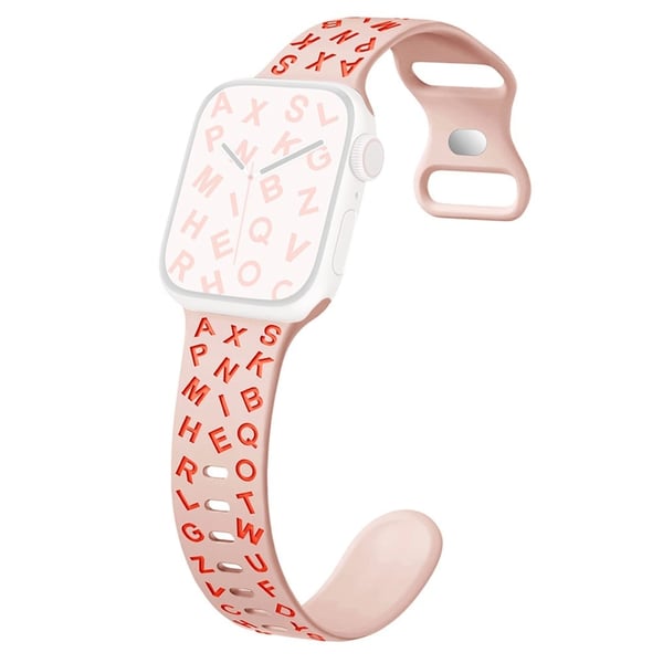 KALEBOL Alphabet Letter Silikonrem Apple Watch Series 10 42mm Epoxy-klokkebånd - Rosa + Oransje