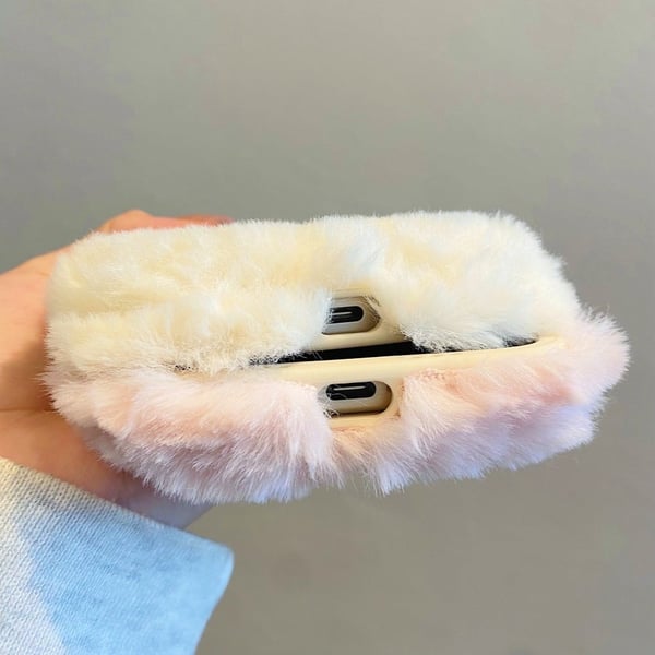 KJS-006 iPhone 15 Pro Max Case It’S OK Lens Kickstand Flexible Plush Furry Phone Cover - Pink