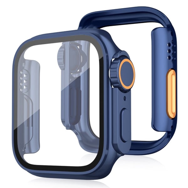 Støtbestandig klokkeveske Apple Watch Series 6 / 5 / 4 / SE / SE (2022) / SE (2023) 44 mm beskyttelsesdeksel med herdet glassfilm - Midnattsblå