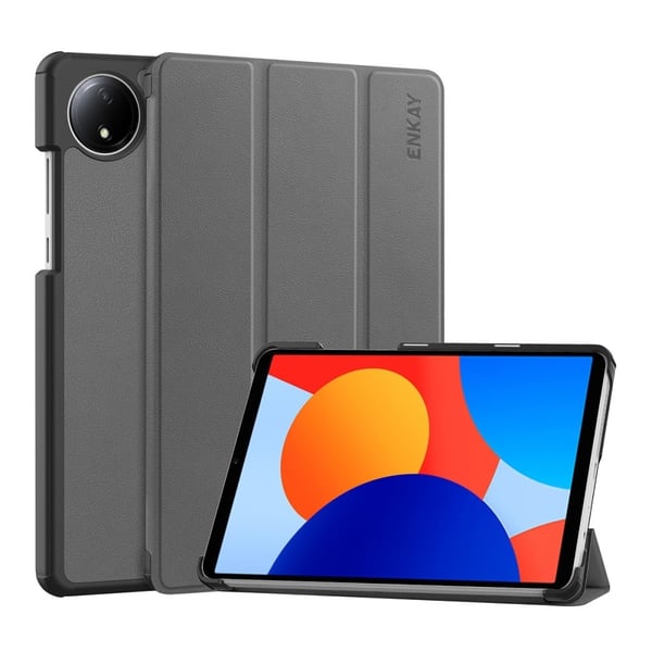 Xiaomi Redmi Pad SE 4G 8.7 inch ENKAY HAT PRINCE Trifold Stand Cover Vegan Leather Bump Resistant Tablet Case - Grey