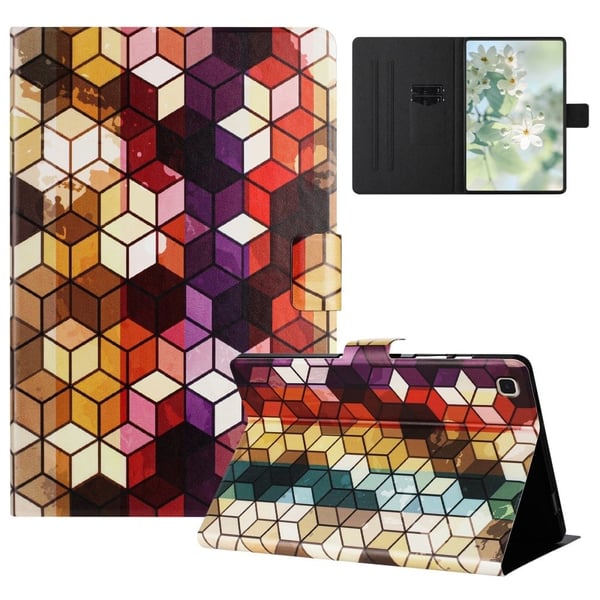 Samsung Galaxy Tab S6 Lite (2024) / (2022) / (2020) P610 / P615 Case Pattern Printed Stand Litchi Texture Leather Tablet Cover with Card Slots - Blok