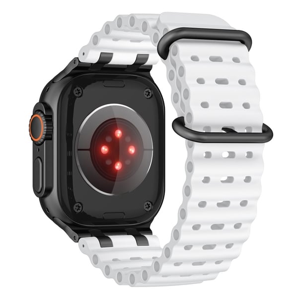 Ocean Watch Strap Apple Watch Series 10 46 mm silikonarmbånd - Hvit + Svart Spenne