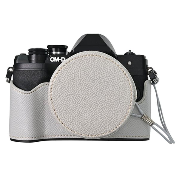 Olympus OM-D E-M10 Mark IV Kamerafodral Halvklätt läderfodral med objektivlock - Grå