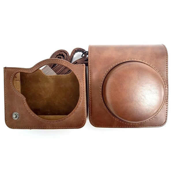 Fujifilm Instax Mini 99 Vegan Leather Retro Camera Bag Anti-Drop Protective Cover with Shoulder Strap - Brown