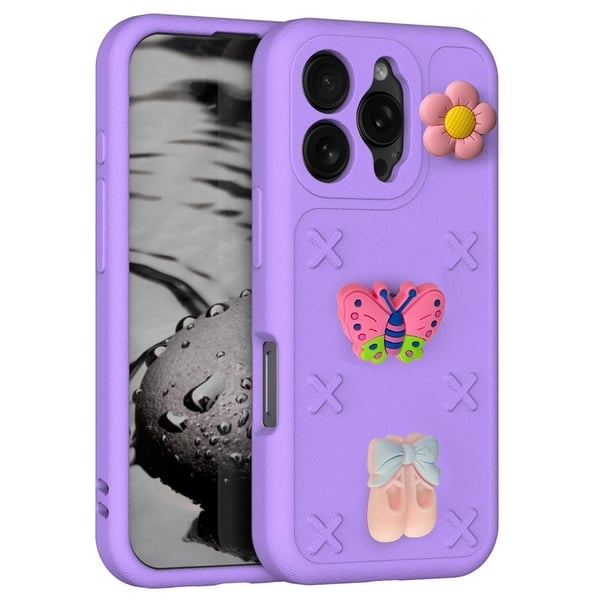 iPhone 16 Pro Case Butterfly Floral Series 3D Pattern EVA Anti Drop Phone Cover - Purple