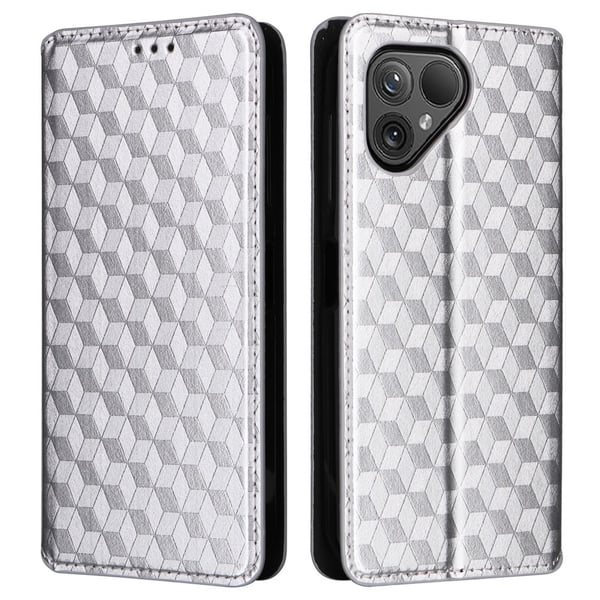 Fairphone 5 Leather Case Rhombus Imprinted Stand Wallet Phone Cover - Silver