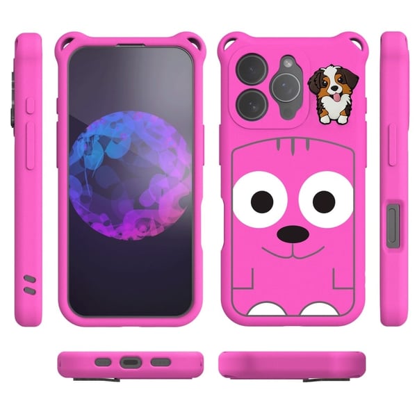 iPhone 16 Pro Max Case Cartoon Dog EVA Anti Drop Phone Cover with Camera Lens Cover - Rose