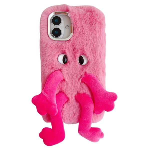 iPhone 16 Plus Fluffy Phone Case Long Leg Expressive Eye Flexible Mobile Cover - Rose