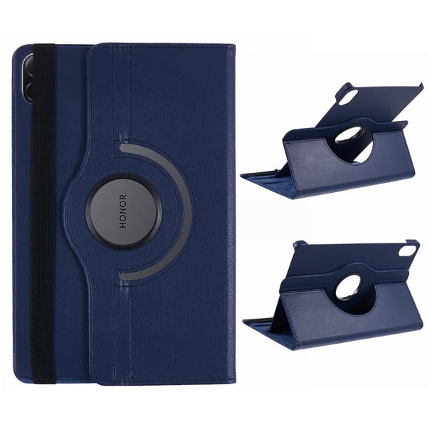 Honor Pad X8a / Pad X9 Case Rotating Stand Vegan Leather Bump Resistant Tablet Cover with Elastic Band - Dark Blue
