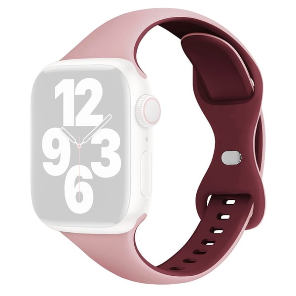 KALEBOL Silikonrem Apple Watch Series 10 42 mm Butterfly Buckle-klokkearmbånd - Rosa + Vinrød