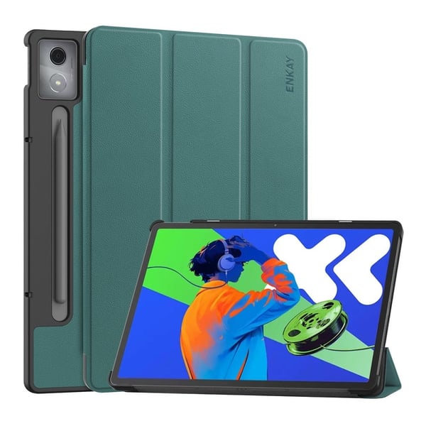 Lenovo Xiaoxin Pad Pro 12.7 (2025) ENKAY HAT PRINCE Trifold Stand Cover Vegan Leather Bump Resistant Tablet Case - Dark Green