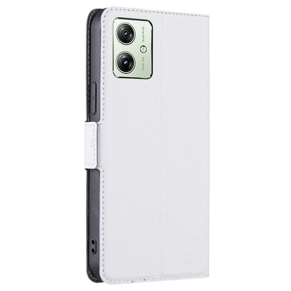 Motorola Moto G54 5G Case Vegan Leather Viewing Stand Phone Cover with Card Slot - White
