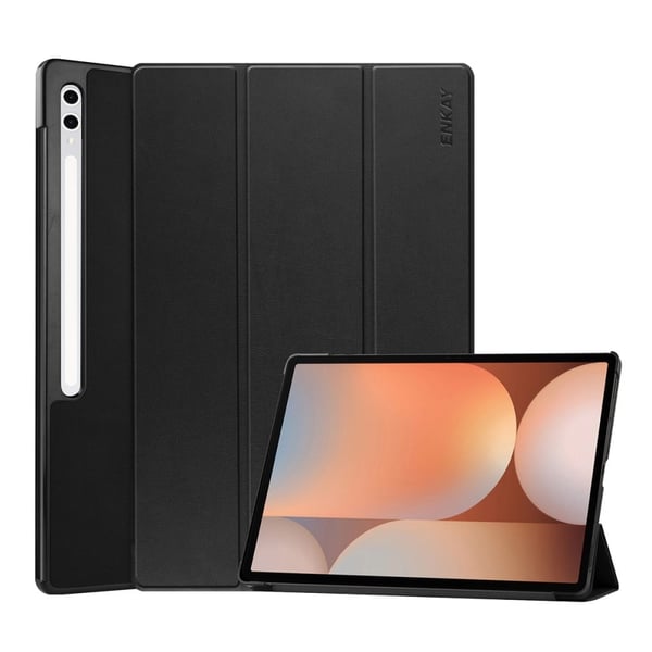 Samsung Galaxy Tab S9 Ultra / Galaxy Tab S10 Ultra ENKAY HAT PRINCE Trifold Stand Cover Vegan Leather Bump Resistant Tablet Case - Black