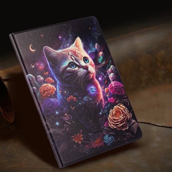 iPad mini (2021) Case Pattern Printed Stand Litchi Texture Leather Tablet Cover with Card Slots - Cat