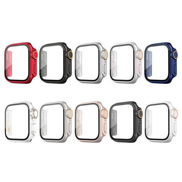 Bumpresistent klockfodral Apple Watch Series 9 8 7 41mm klockfodral med härdat glasfilm - Titan Guld