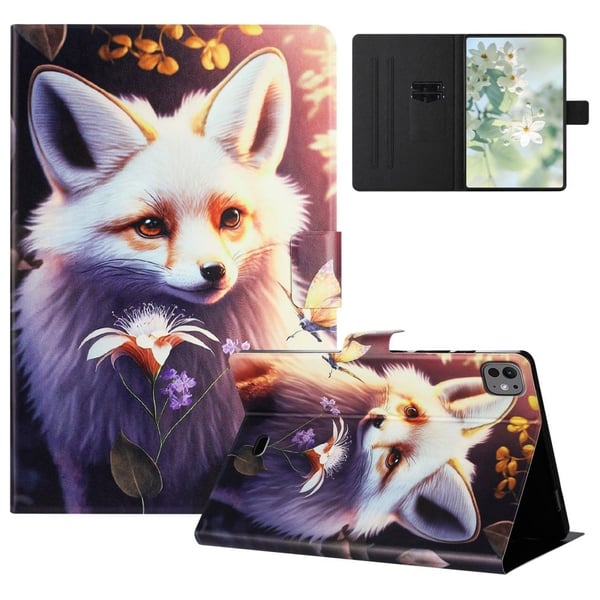 iPad Pro 11 (2024) Case Pattern Printed Stand Litchi Texture Leather Tablet Cover with Card Slots - Fox iPad Pro 11 (2024) Case Pattern Printed Stand Litchi Texture Leather Tablet Cover with Card Slots - Fox
