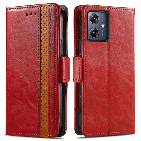 CASENEO 002 Series Motorola Moto G54 5G Wallet Case RFID Blocking Vegan Leather Flip Phone Cover - Red