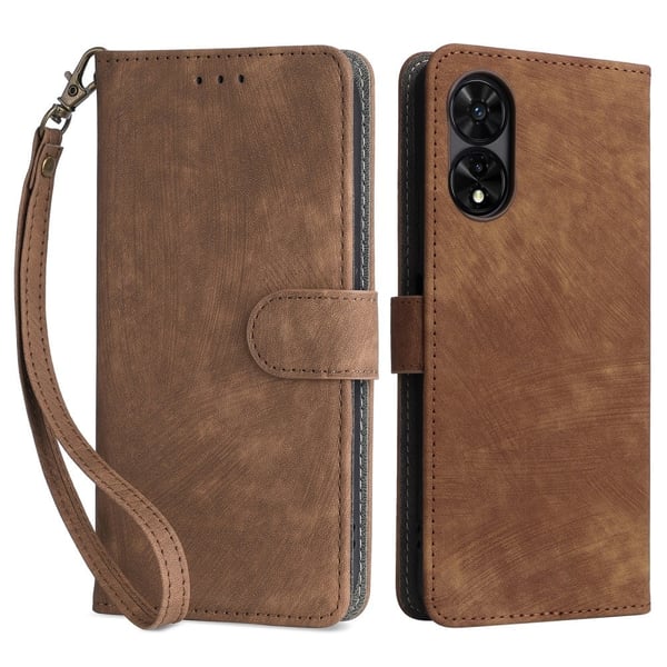 TCL 505 T509K / T5094 Leather Case with Strap RFID Blocking Wallet Phone Cover - Brown