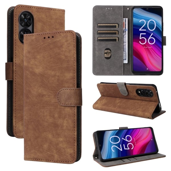 TCL 505 T509K / T5094 Leather Case with Strap RFID Blocking Wallet Phone Cover - Brown