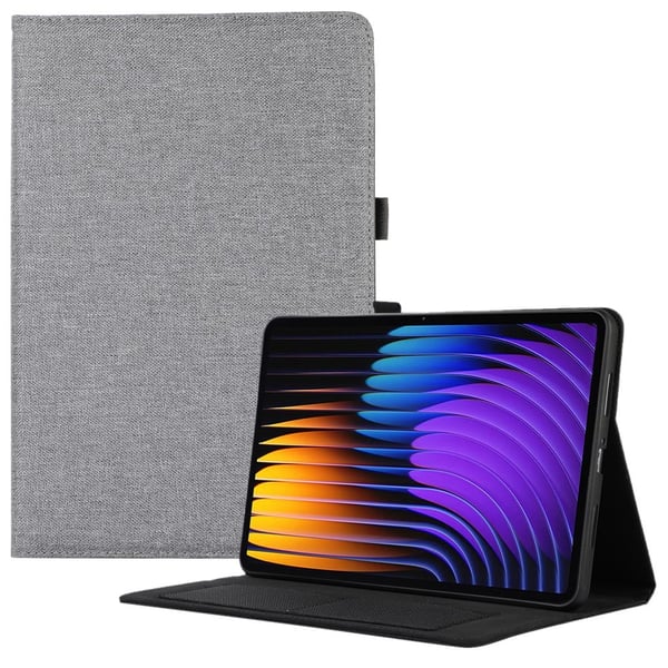 Xiaomi Pad 7 / Pad 7 Pro Læderetui Kortholder Stoftekstur Tablet Stand Cover - Grå