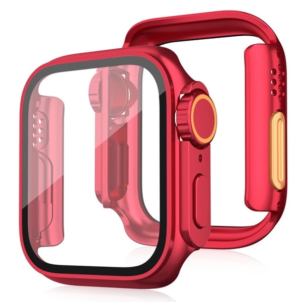 Støtsikkert urdeksel Apple Watch Series 9 8 7 41mm Watch-deksel med herdet glassfilm - Rød