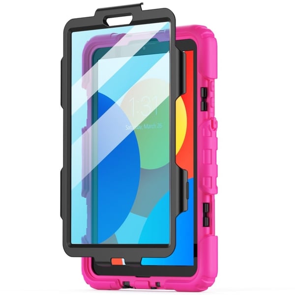 Xiaomi Redmi Pad SE 4G 8.7 inch Case Hand Strap Kickstand Bump Resistant Silicone Tablet Cover with PET Screen Protector - Rose