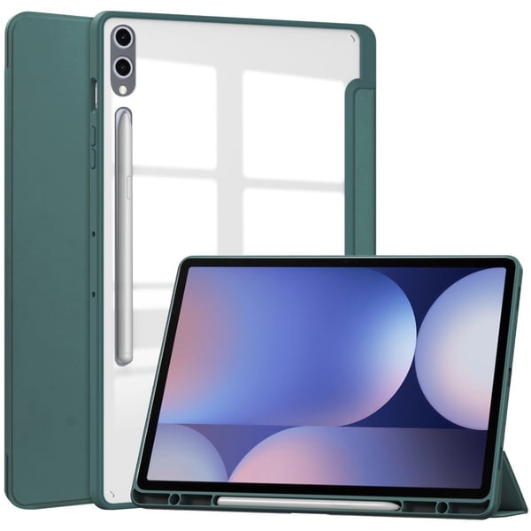 Samsung Galaxy Tab S10 Plus Case Clear Acrylic Leather Tablet Cover Support Auto Sleep / Wake - Green
