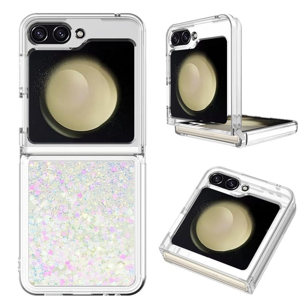 Samsung Galaxy Z Flip6 5G Etui Quicksand Anti-Drop Fleksibelt telefon cover - Guld / Hjerter