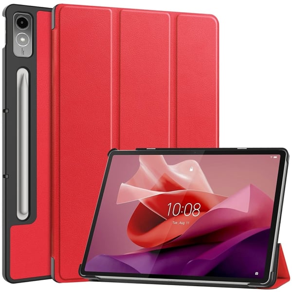 Veganläderfodral för surfplatta Lenovo Tab P12 , Tri-fold Stand Fullt skydd för surfplatta - Röd