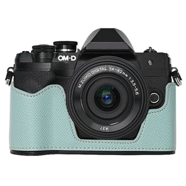Olympus OM-D E-M10 Mark IV Camera Case Battery Opening Palm Texture Vegan Leather Half Body Bottom Cover - Baby Blue