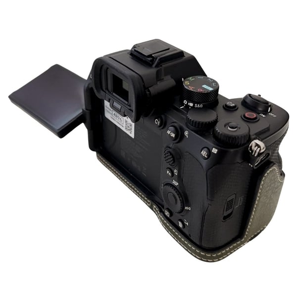 Sony A7R V / A7 IV / A7S III / Alpha 1 Buffalo Texture Vegan Leather Bottom Case Half Body Camera Cover with Battery Opening - Green