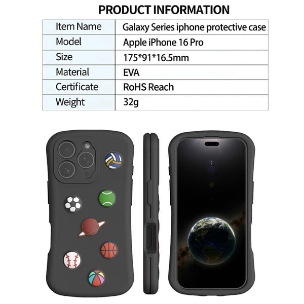 iPhone 16 Pro-fodral Galaxy Series Pattern EVA Anti Drop Phone Cover - Svart