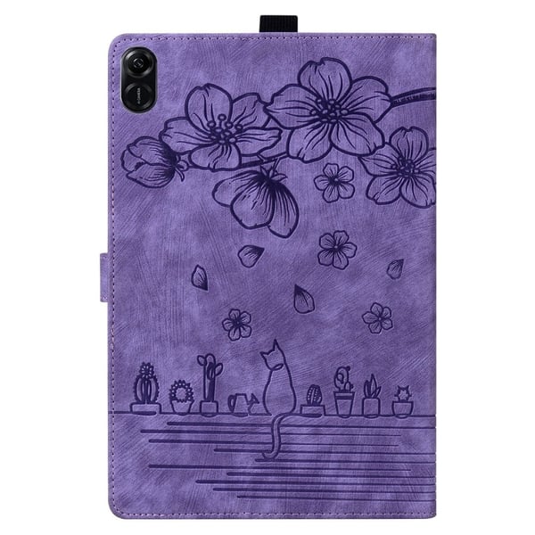 Honor Pad X8a Case Flip Stand Leather Tablet Cover Cherry Blossom Cat Imprinted - Purple