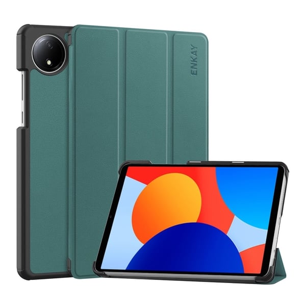 Xiaomi Redmi Pad SE 4G 8.7 inch ENKAY HAT PRINCE Trifold Stand Cover Vegan Leather Bump Resistant Tablet Case - Dark Green