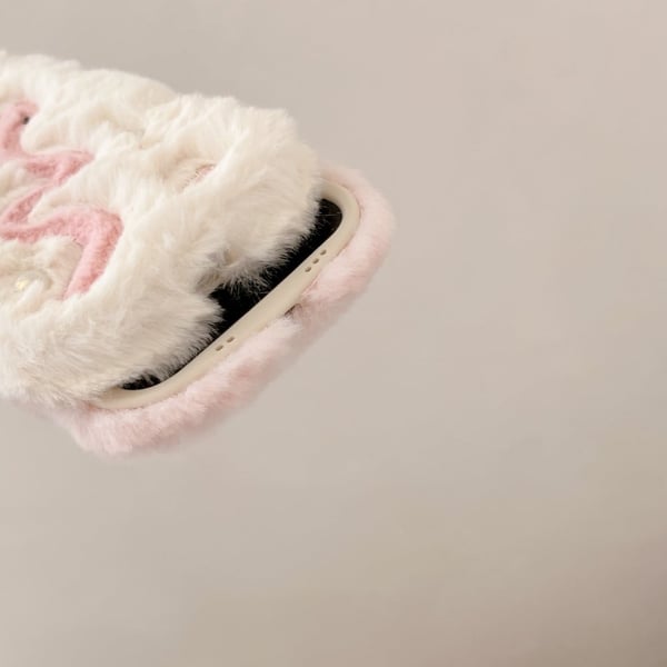 iPhone 16 Pro Case Snake Design Pearl Accents Furry Flexible Warm Phone Cover - Pink