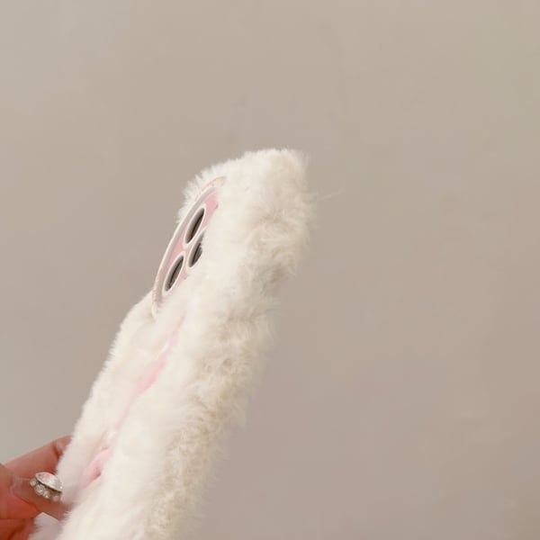 iPhone 16 Pro Case Snake Design Pearl Accents Furry Flexible Warm Phone Cover - White