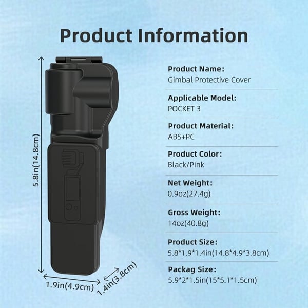 BRDRC DJI Osmo Pocket 3 Gimbal Protector Screen Lens Cover Protective Hard Case - Sort